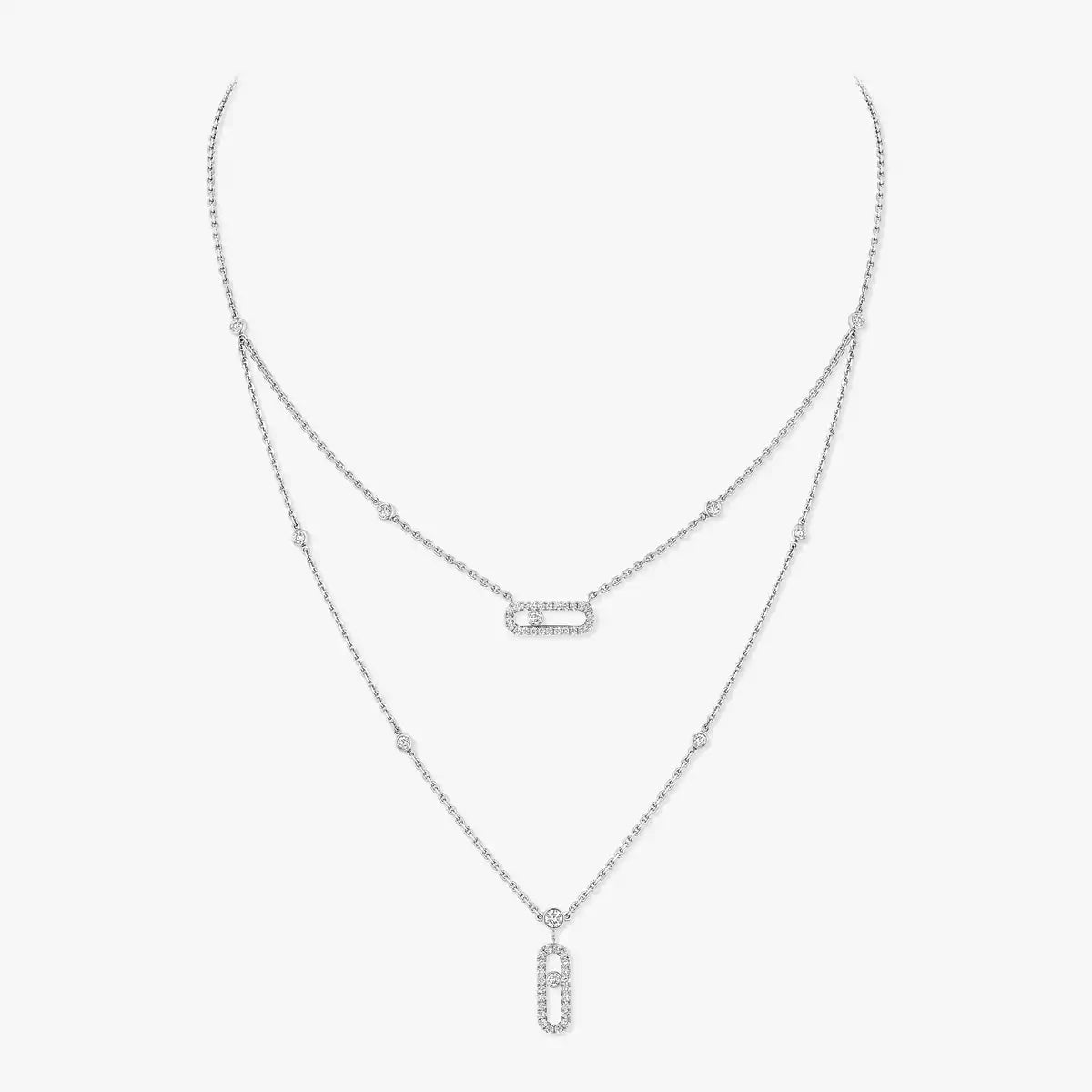 [Royal Jewellery]2 Rows Rose Gold Diamond Pave_ Necklace Move Uno