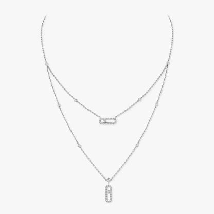 [Royal Jewellery]2 Rows Rose Gold Diamond Pave_ Necklace Move Uno