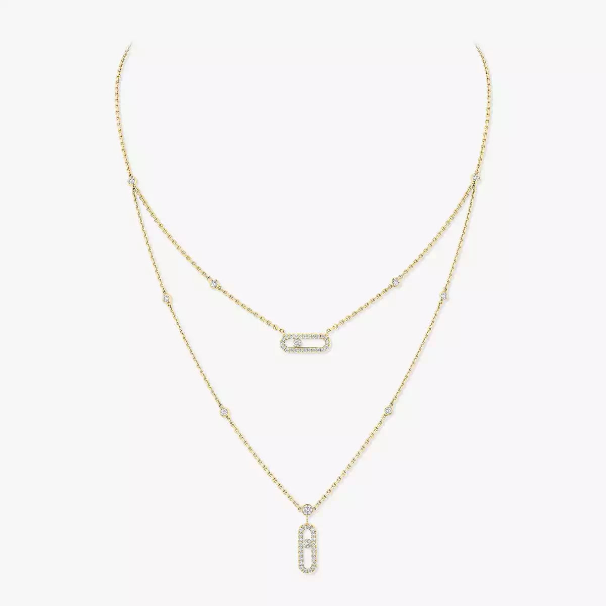 [Royal Jewellery]2 Rows Rose Gold Diamond Pave_ Necklace Move Uno