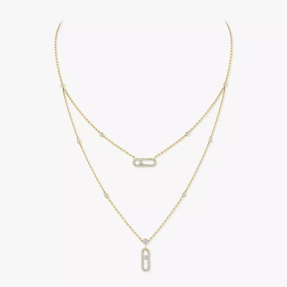 [Royal Jewellery]2 Rows Rose Gold Diamond Pave_ Necklace Move Uno