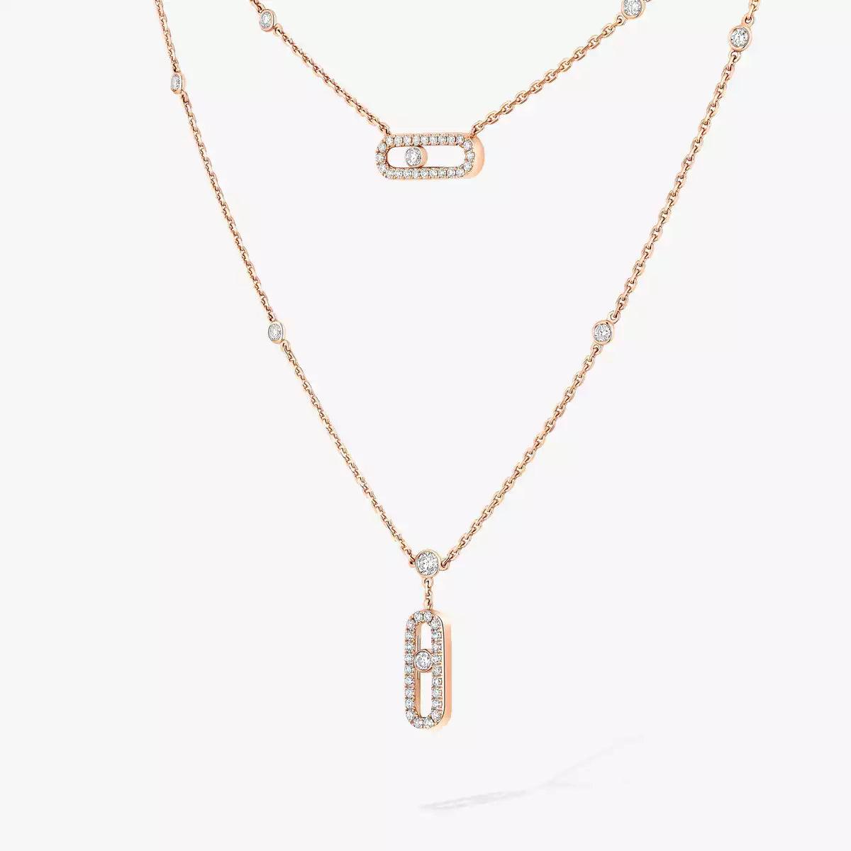 [Royal Jewellery]2 Rows Rose Gold Diamond Pave_ Necklace Move Uno