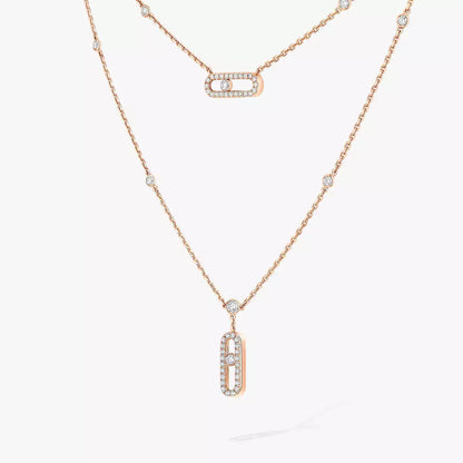 [Royal Jewellery]2 Rows Rose Gold Diamond Pave_ Necklace Move Uno