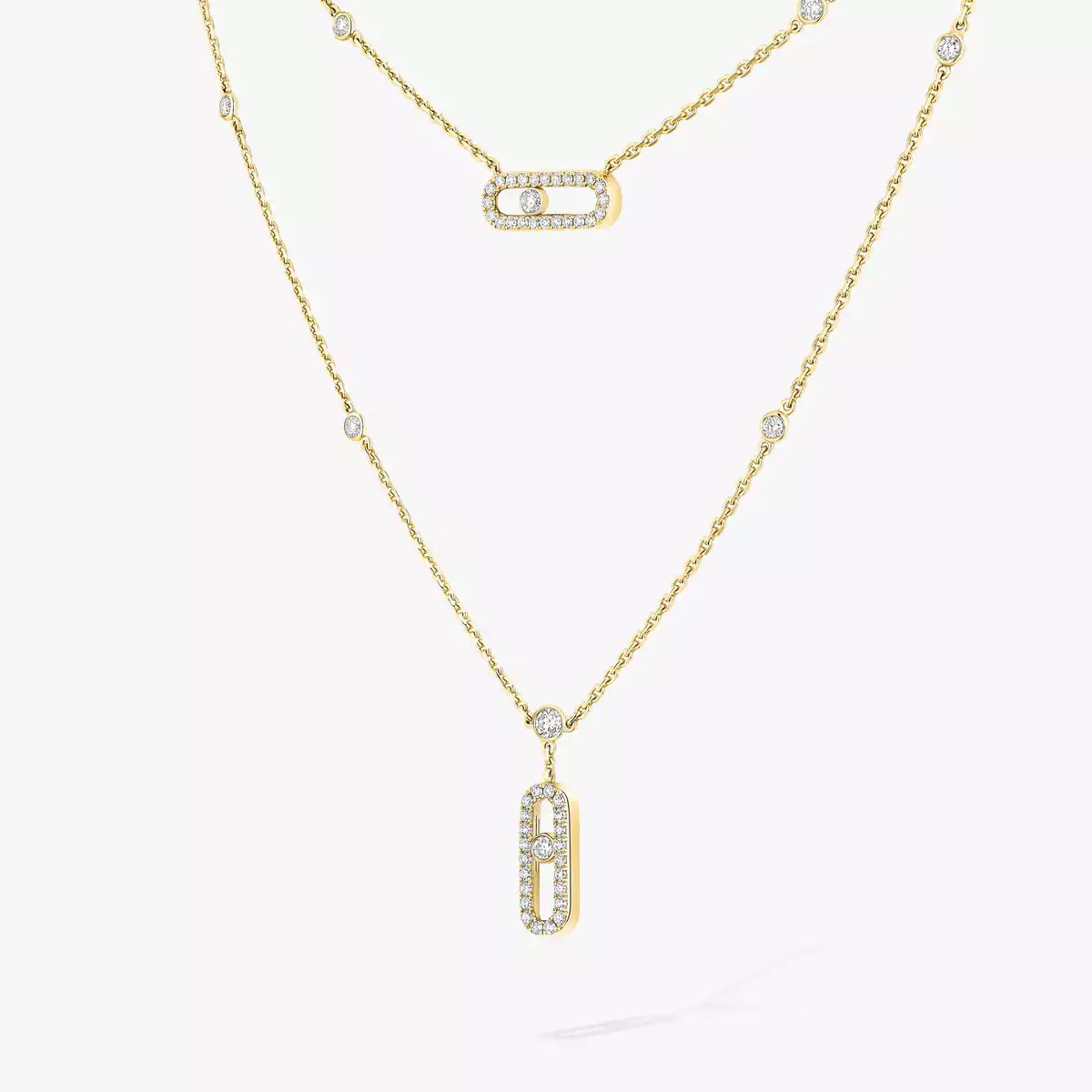 [Royal Jewellery]2 Rows Rose Gold Diamond Pave_ Necklace Move Uno