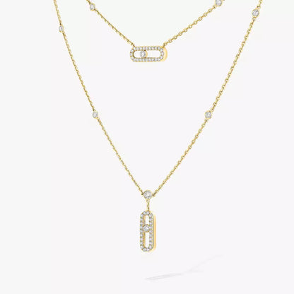 [Royal Jewellery]2 Rows Rose Gold Diamond Pave_ Necklace Move Uno