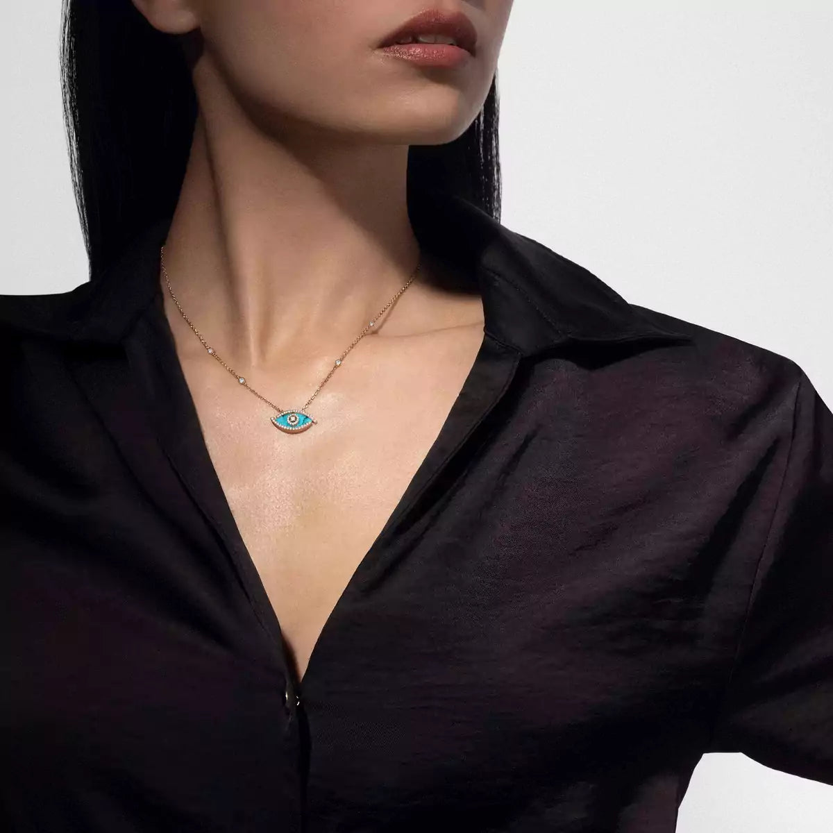 [Royal Jewellery]Lucky Eye Diamond Necklace in Rose Gold and Turquoise