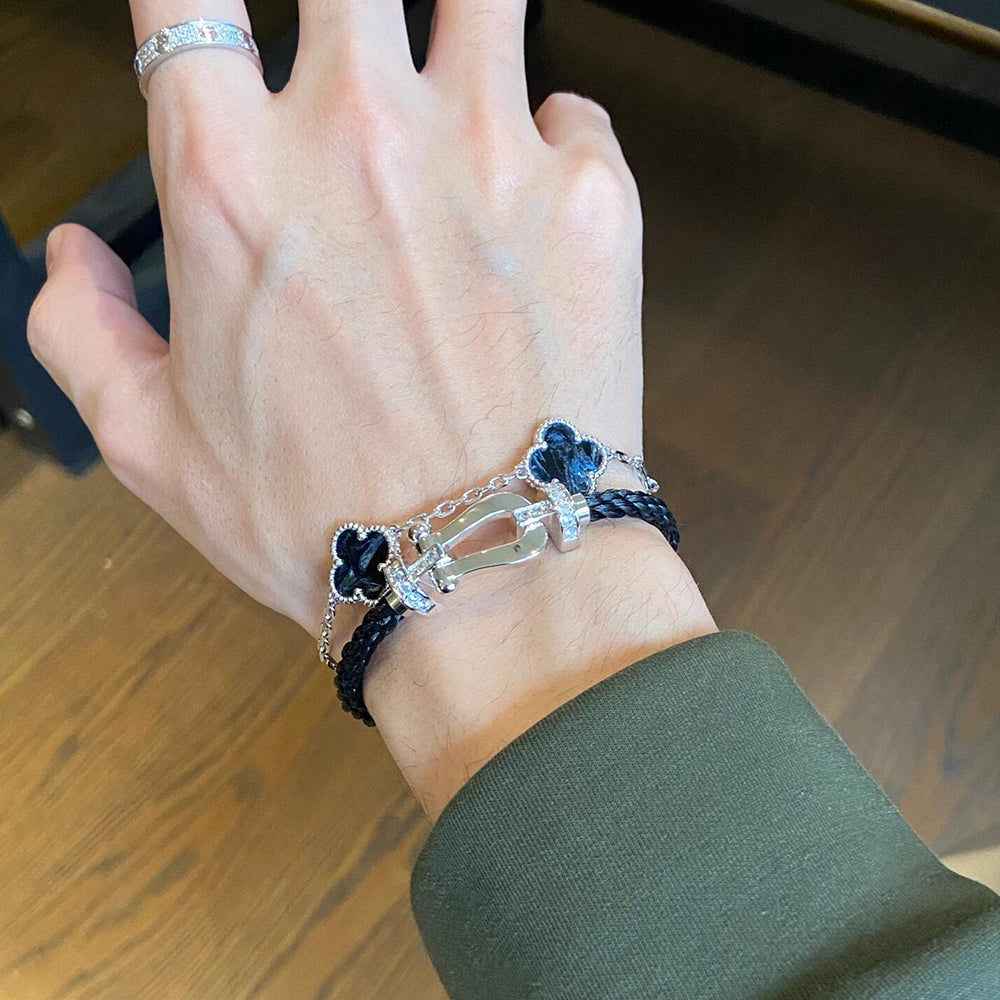[Royal Jewellery]CLOVER 5 MOTIF PIETERSITE SILVER BRACELET