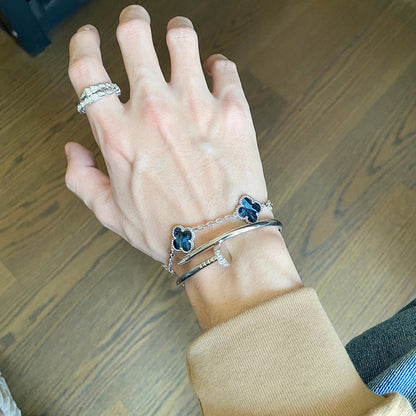 [Royal Jewellery]CLOVER 5 MOTIF PIETERSITE SILVER BRACELET