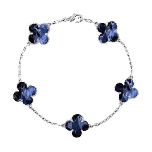 [Royal Jewellery]CLOVER 5 MOTIF PIETERSITE SILVER BRACELET