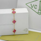 [Royal&Vicky]NEW CLOVER 5 MOTIFS PINK ENAMEL BRACELET