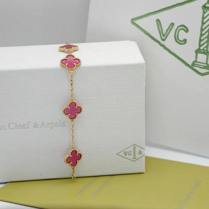 [Royal Jewellery]NEW CLOVER 5 MOTIFS PINK ENAMEL BRACELET