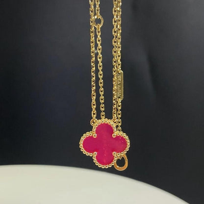 [Royal Jewellery]NEW CLOVER 15MM PINK ENAMEL NECKLACE
