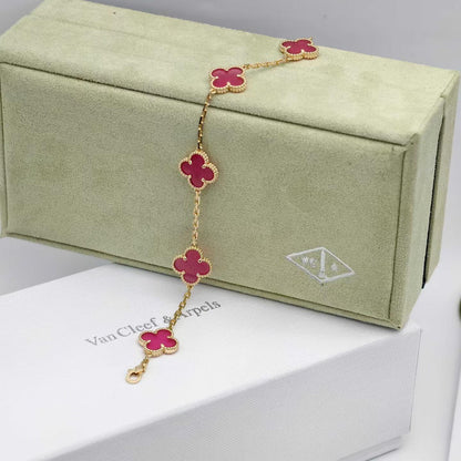 [Royal Jewellery]NEW CLOVER 5 MOTIFS PINK ENAMEL BRACELET