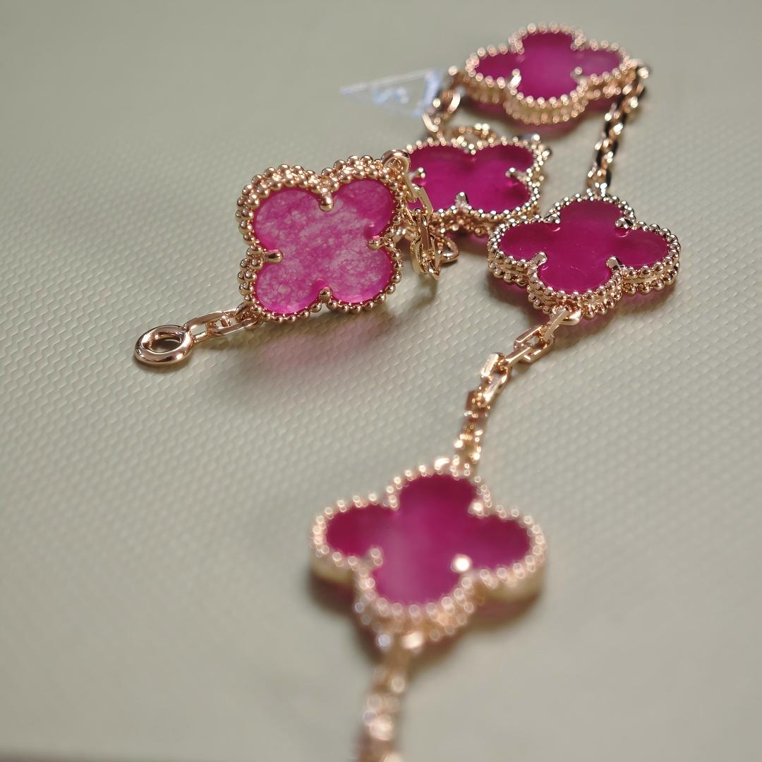 [Royal Jewellery]NEW CLOVER 5 MOTIFS PINK ENAMEL BRACELET