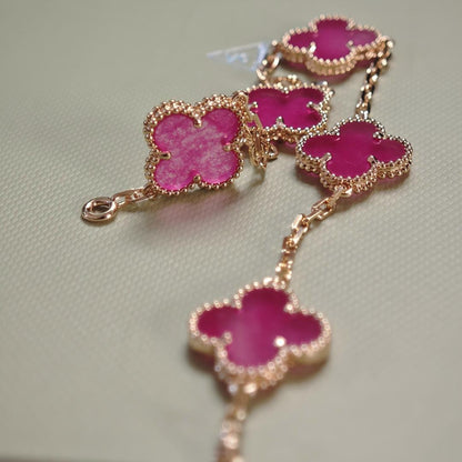 [Royal Jewellery]NEW CLOVER 5 MOTIFS PINK ENAMEL BRACELET