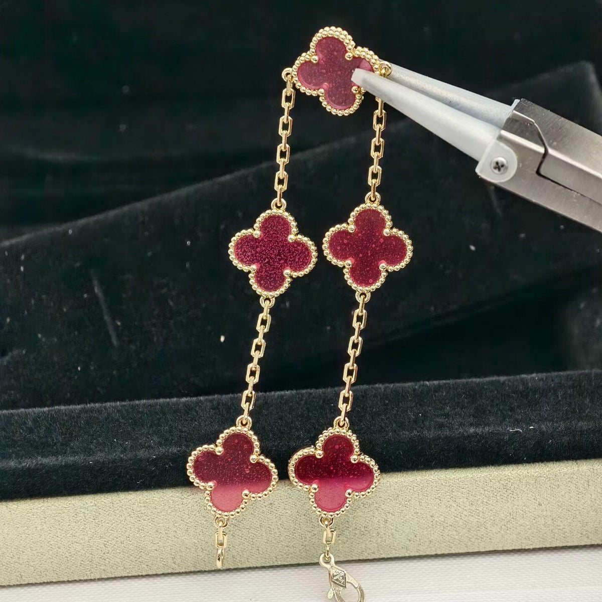 [Royal Jewellery]NEW CLOVER 5 MOTIFS PINK ENAMEL BRACELET