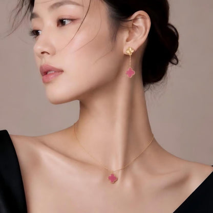 [Royal Jewellery]NEW CLOVER 15MM PINK ENAMEL NECKLACE