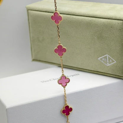 [Royal Jewellery]NEW CLOVER 5 MOTIFS PINK ENAMEL BRACELET
