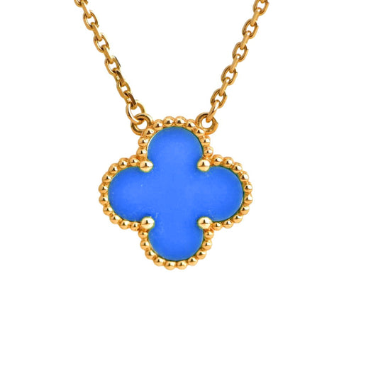 [ROYAL]CLOVER 15MM BLUE AGATE NECKLACE