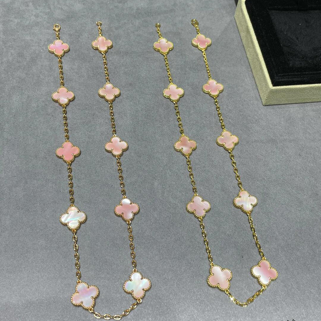 [Royal Jewellery]CLOVER 10 MOTIFS PINK MOP NECKLACE