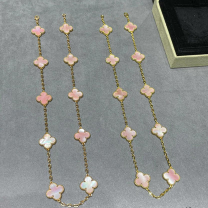 [Royal Jewellery]CLOVER 10 MOTIFS PINK MOP NECKLACE