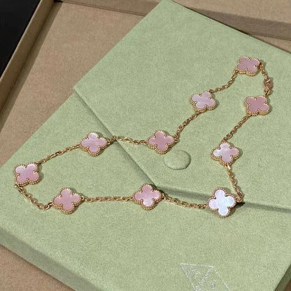 [Royal Jewellery]CLOVER 10 MOTIFS PINK MOP NECKLACE