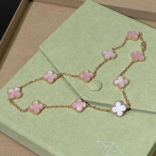 [Royal Jewellery]CLOVER 10 MOTIFS PINK MOP NECKLACE