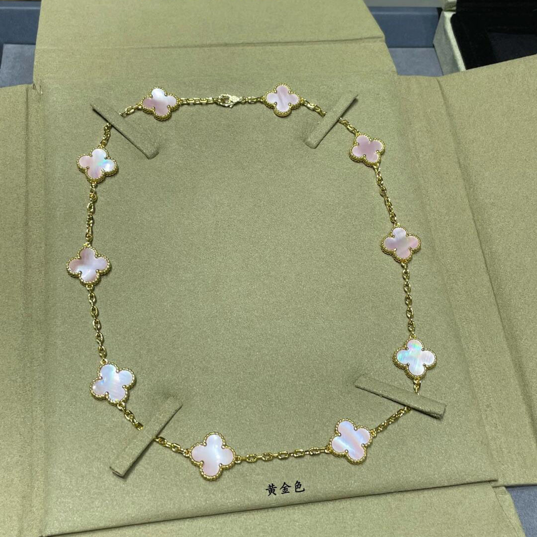 [Royal Jewellery]CLOVER 10 MOTIFS PINK MOP NECKLACE