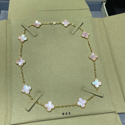 [Royal Jewellery]CLOVER 10 MOTIFS PINK MOP NECKLACE