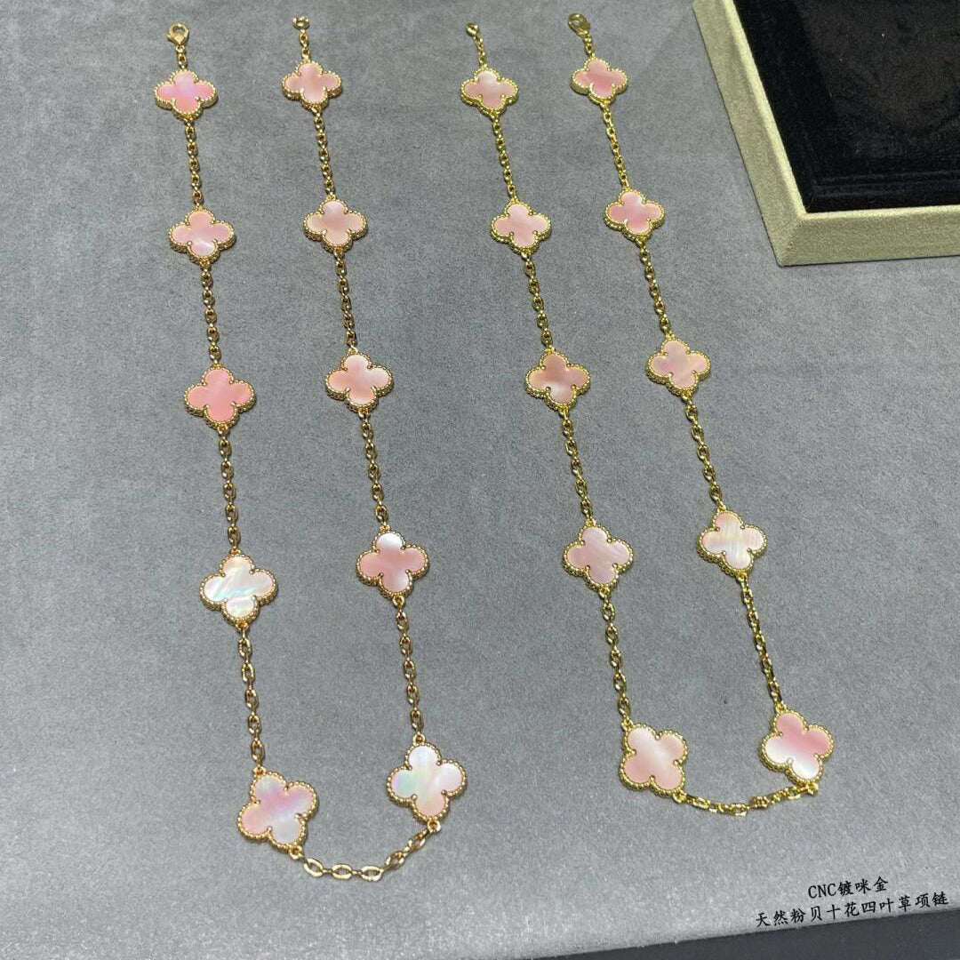 [Royal Jewellery]CLOVER 10 MOTIFS PINK MOP NECKLACE