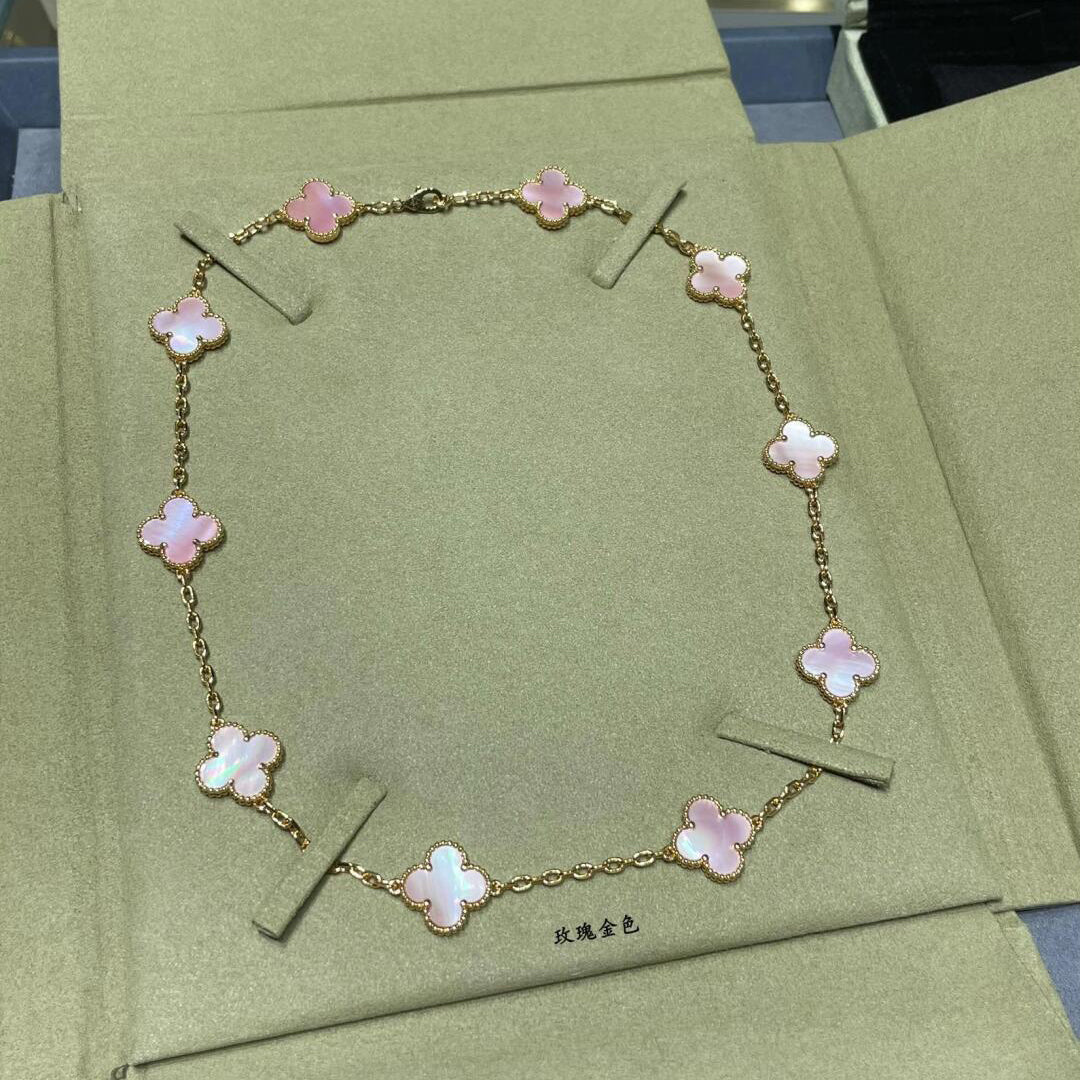 [Royal Jewellery]CLOVER 10 MOTIFS PINK MOP NECKLACE