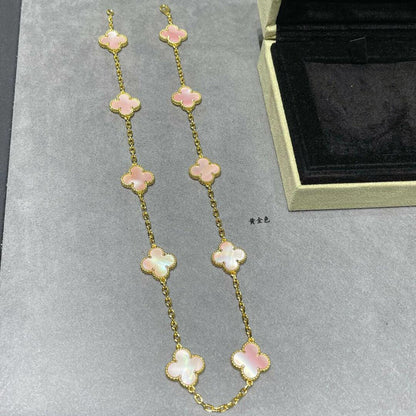 [Royal Jewellery]CLOVER 10 MOTIFS PINK MOP NECKLACE