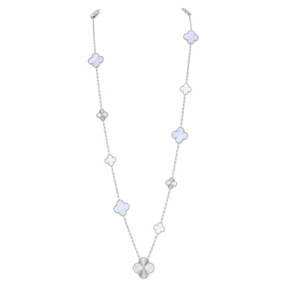 [Royal Jewellery]DETACHABLE CLOVER 15(11+4) FLOWER SILVER NECKLACE SET