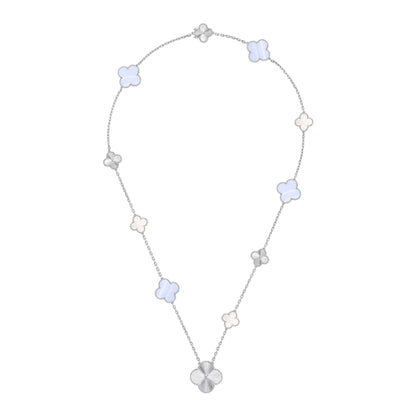 [Royal Jewellery]DETACHABLE CLOVER 15(11+4) FLOWER SILVER NECKLACE SET