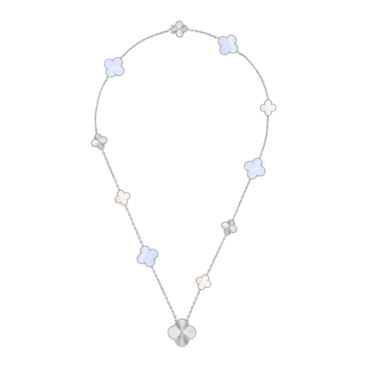 [Royal Jewellery]DETACHABLE CLOVER 15(11+4) FLOWER SILVER NECKLACE SET