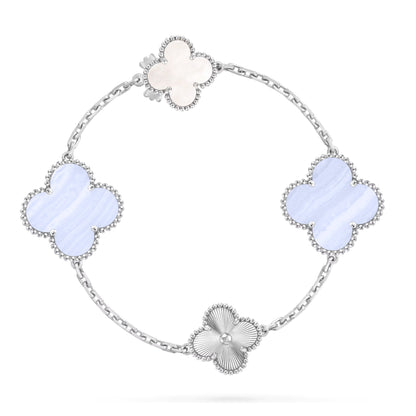 [Royal Jewellery]DETACHABLE CLOVER 15(11+4) FLOWER SILVER NECKLACE SET