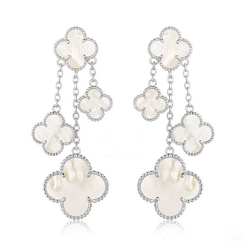 [Royal]CLOVER EARRINGS WHITE MOP 4 MOTIFS SILVER