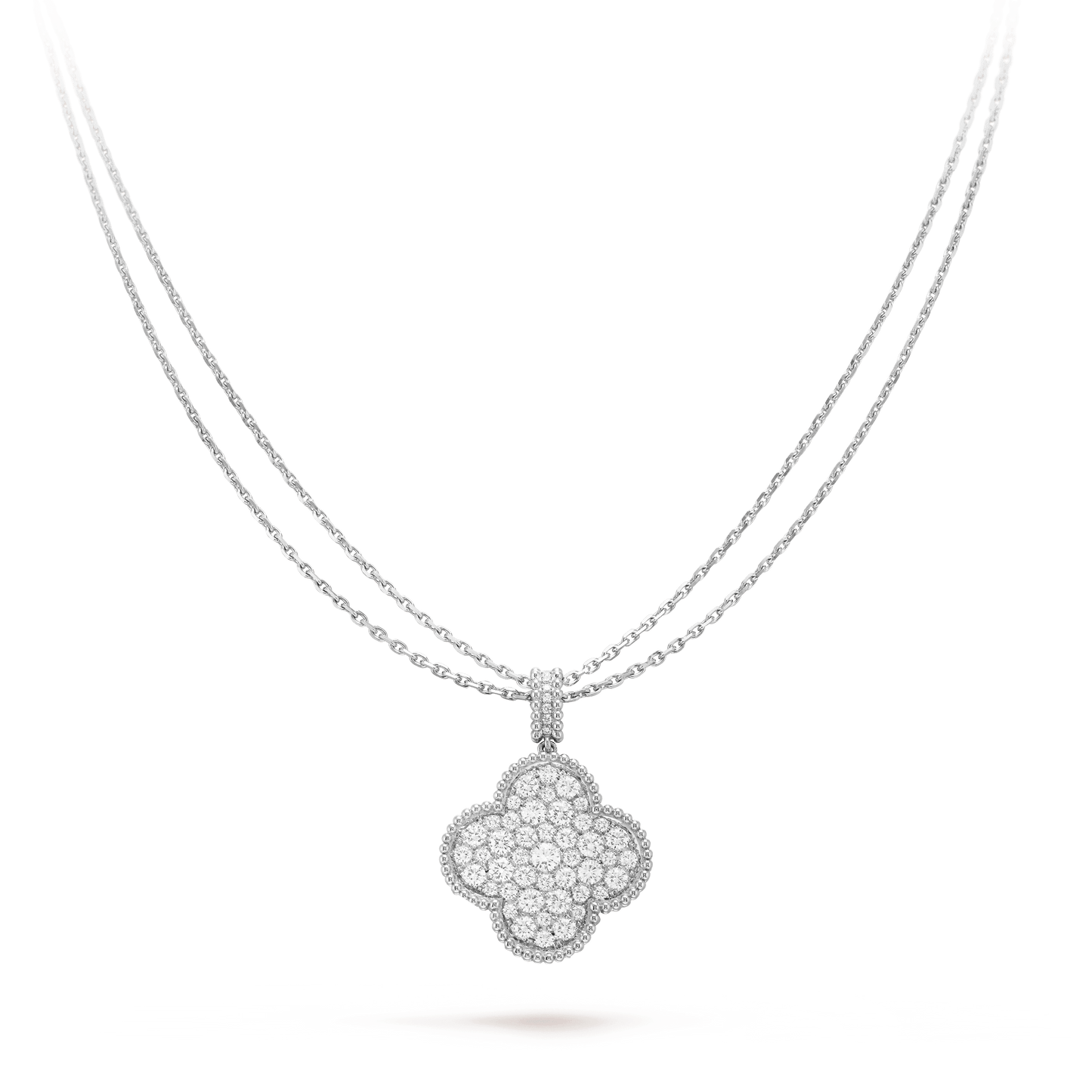 [Royal]CLOVER 25MM SILBER HALSKETTE MIT VOLLEN DIAMANTEN UND GROSSEM KLEE