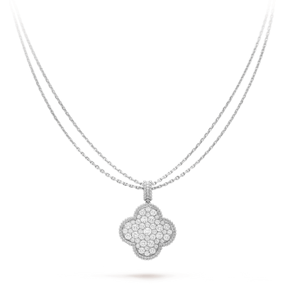 [Royal]CLOVER 25MM SILBER HALSKETTE MIT VOLLEN DIAMANTEN UND GROSSEM KLEE