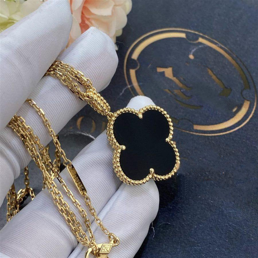 [Royal]CLOVER 25MM GOLD ONYX BIG CLOVER NECKLACE