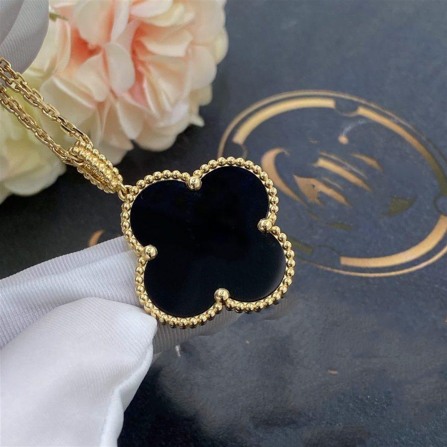 [Royal]CLOVER 25MM GOLD ONYX BIG CLOVER NECKLACE