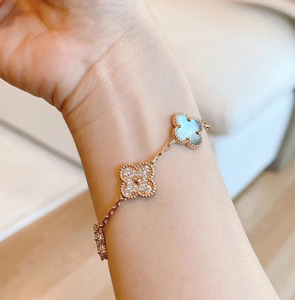 [Royal Jewellery]CLOVER 5 MOTIFS DARK MOP AND DIAMONDS PINK GOLD BRACELET