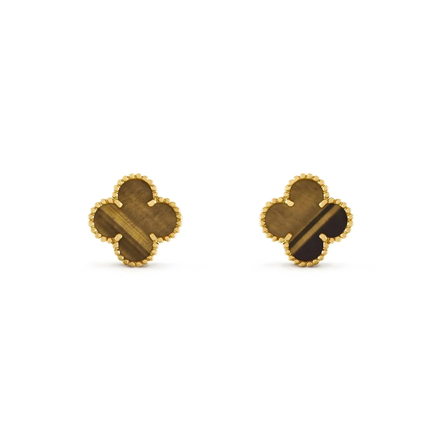 [ROYAL]CLOVER MEDIUM 1 MOTIFS TIGER EYE EARRINGS