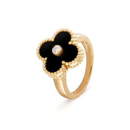 [ROYAL]CLOVER ONYX RING GOLD DIAMOND