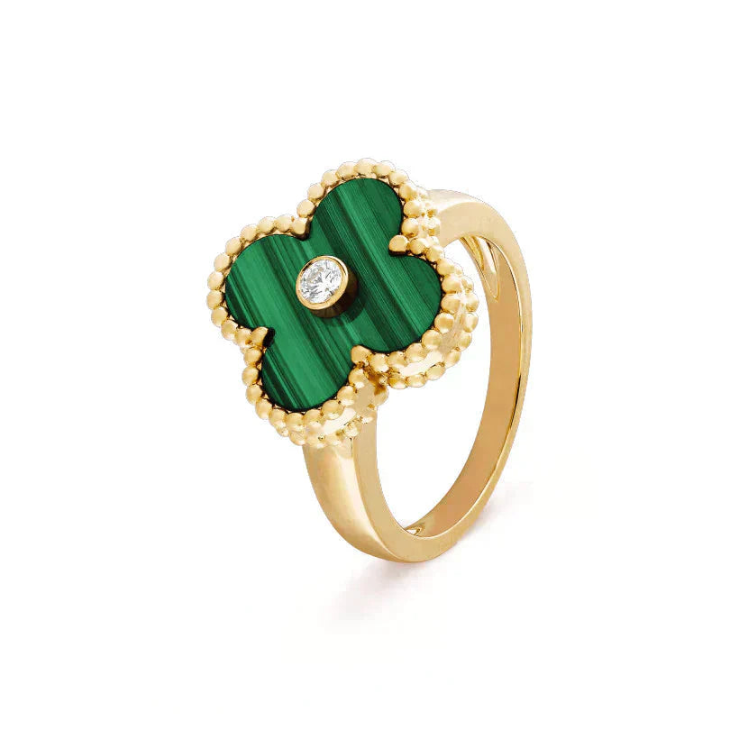 [ROYAL]CLOVER MALACHITE RING GOLD DIAMOND