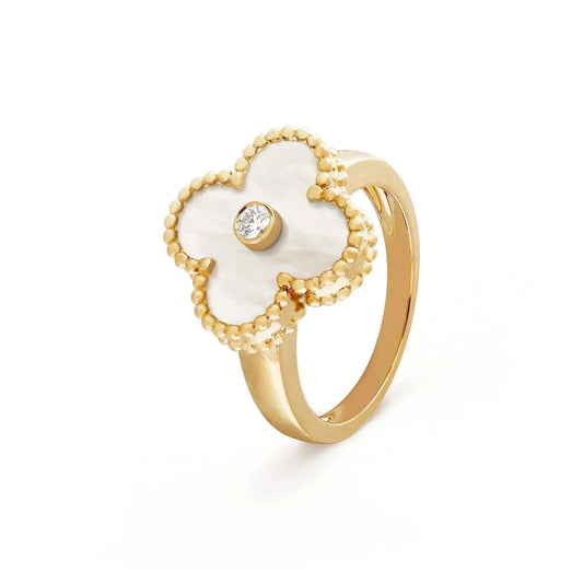 [ROYAL]CLOVER PINK MOP RING GOLD DIAMOND